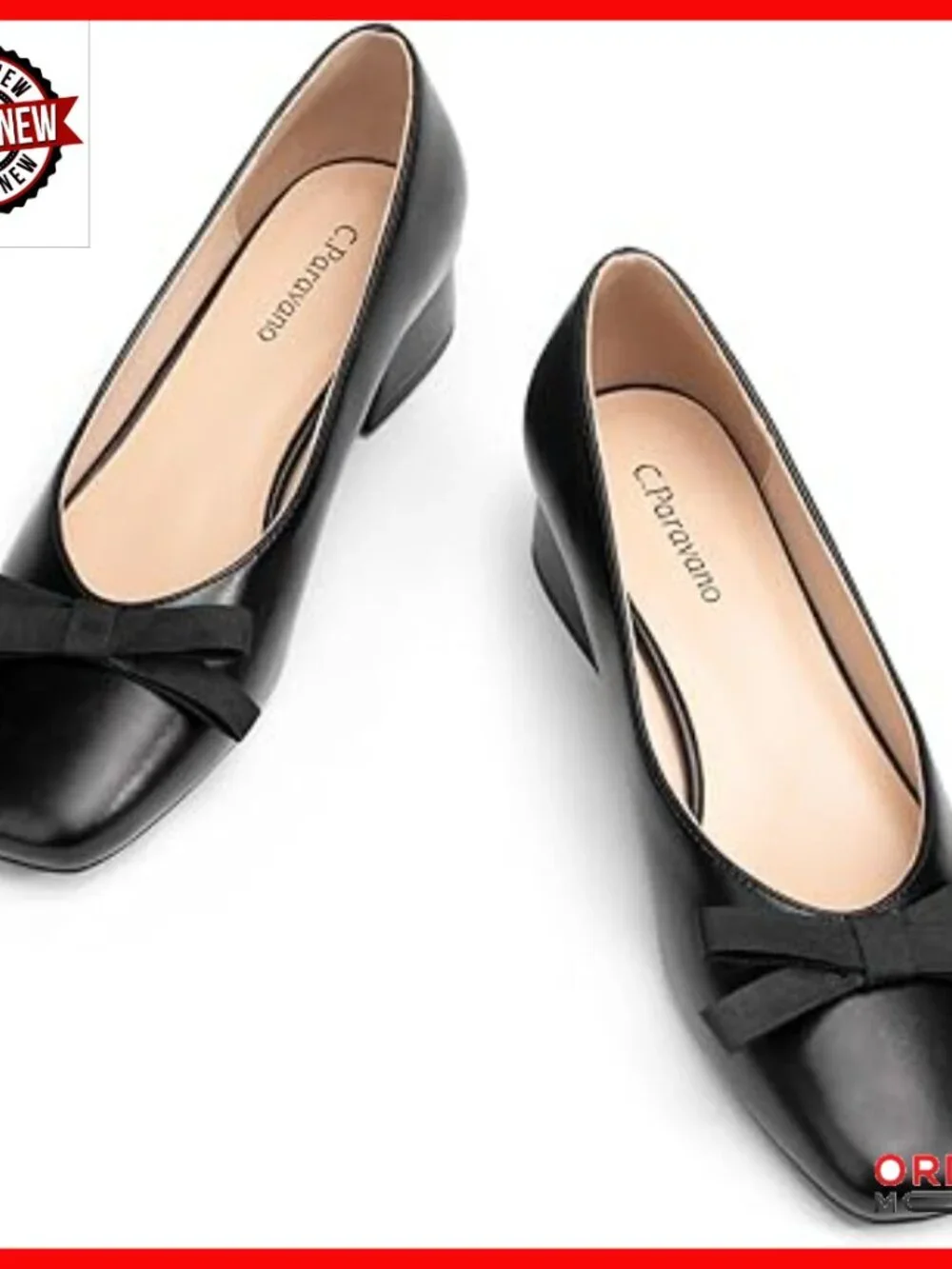 Low Chunky Heel Pumps with Bow, Nappa Lambskin Lining, Cushioned Footbed